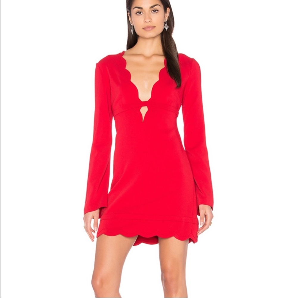 ALC Eve Red Crepe Scalloped detail Dress